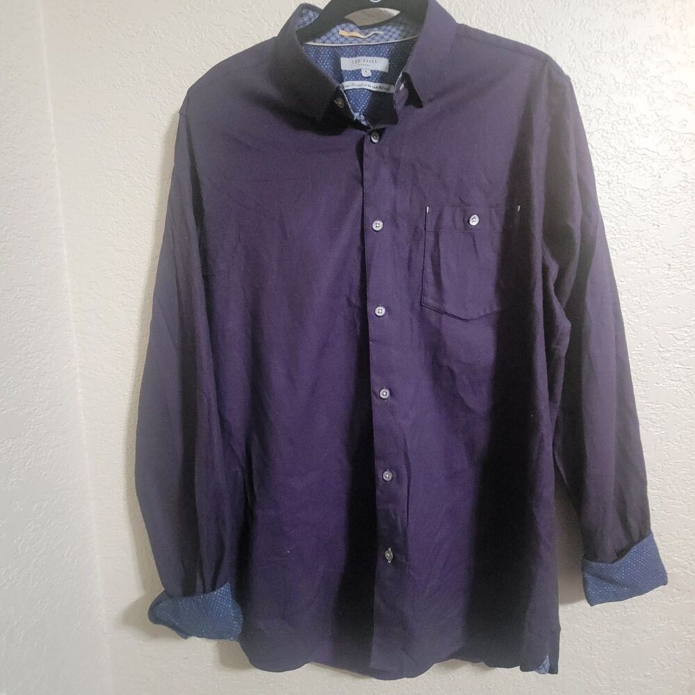 Ted Baker London Men's Purple Button Up Shirt Size 4 Sz Large Pocket - Picture 5 of 8